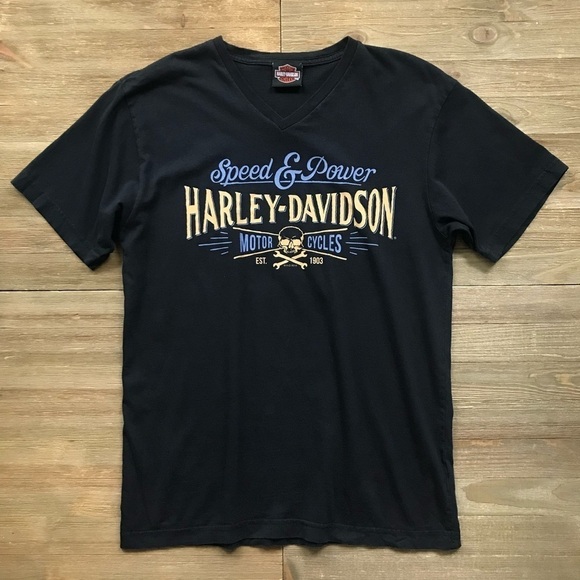 Harley Davidson Speed & Power V Neck Graphic Tee - Picture 1 of 6